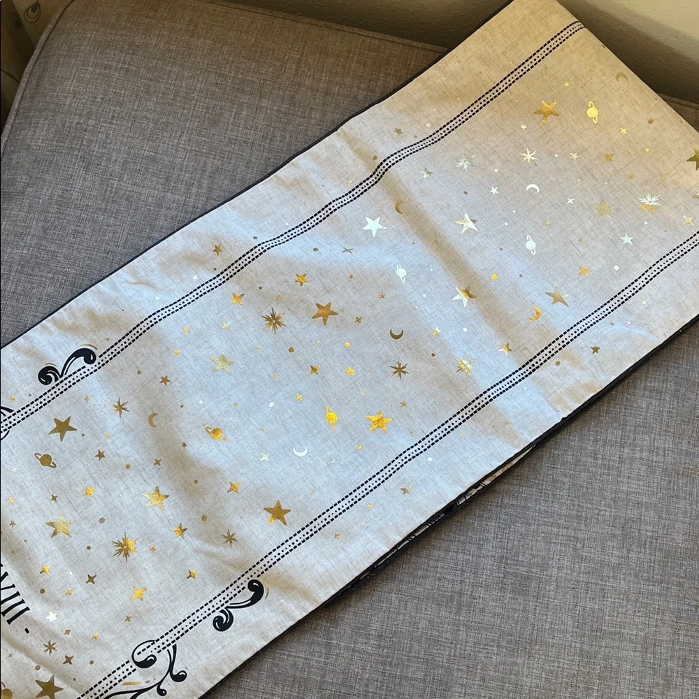 Celestial Table Runner Moon Sun Black Cat Neutral Tarot Magic
